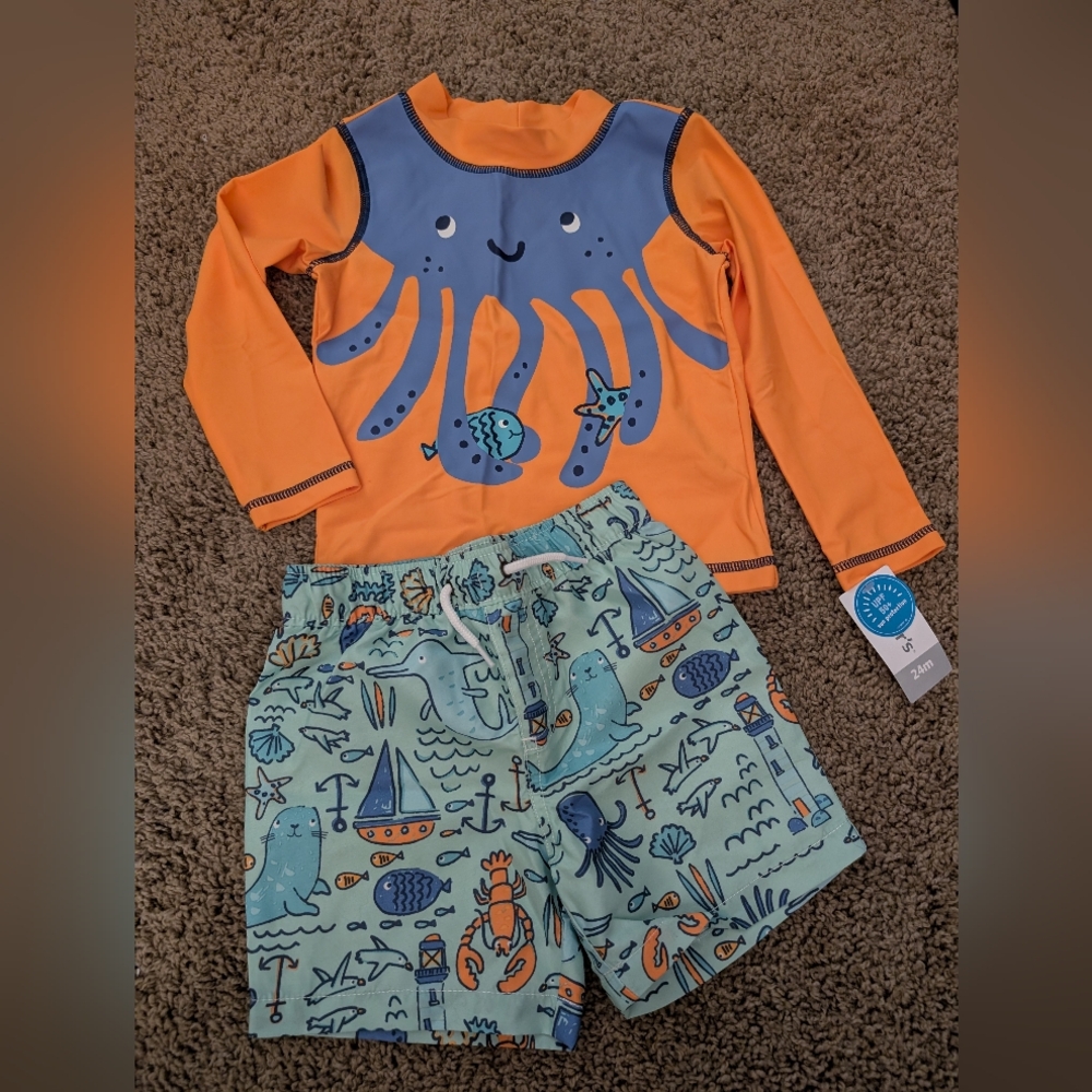 12, 18 or 24 month Carter's 2-piece rash guard swim set, NEW with tags